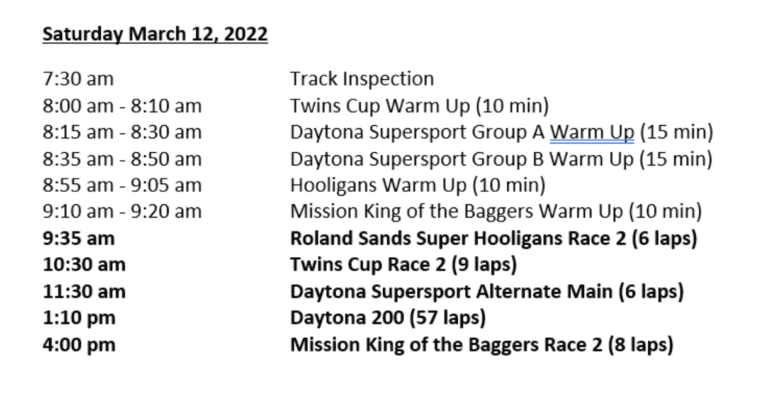 Read more about the article Revised Saturday Schedule For Daytona
