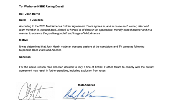 Herrin Fined For “Obsene Gesture” At Road America